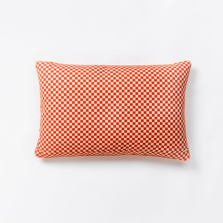 Tiny Checkers Red Peach Outdoor Cushion