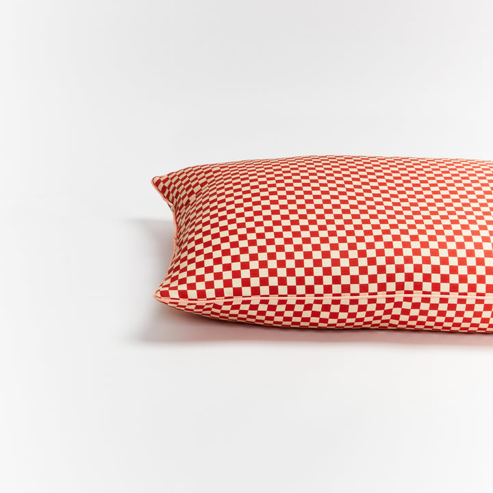 Tiny Checkers Red Peach Outdoor Cushion