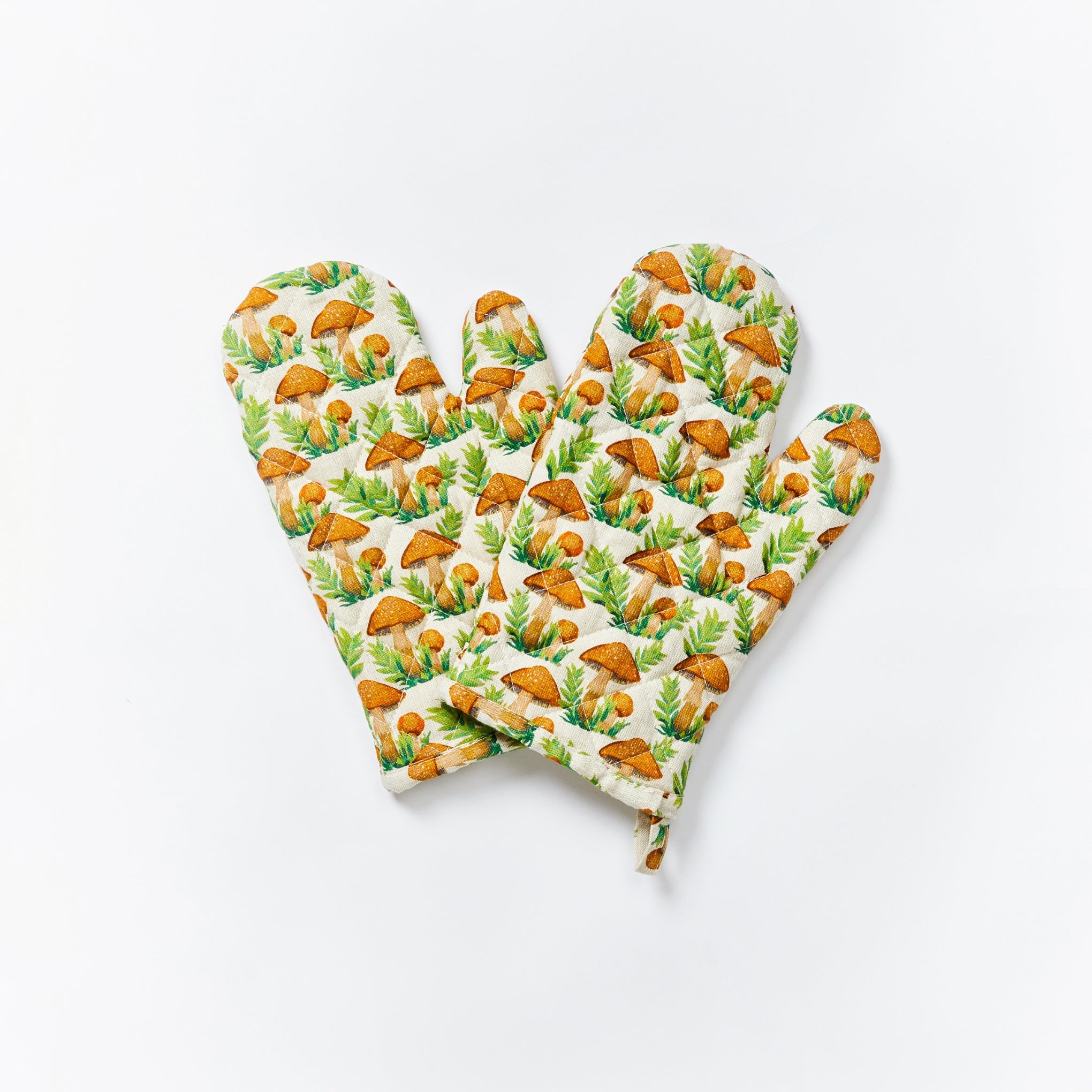 Tiny Mushrooms Brown Oven Mitts (set of 2)